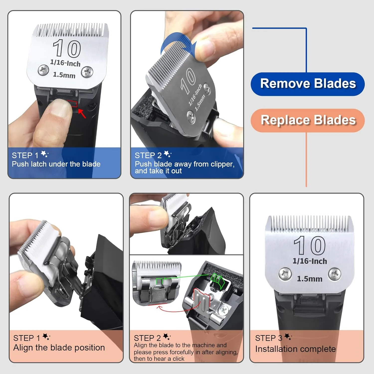 Pet Dog Grooming Detachable Ceramic Blades Kit,Compatible with Andis,Oster A5,Wahl KM10 Clippers,Cut Length 1/8"(3.2mm) to 3/8" (9.5mm),7FC 5FC 4FC
