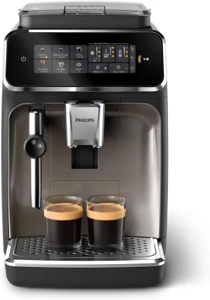 PHILIPS 3300 Series Fully Automatic Espresso Machine - 5 Hot & Iced drinks, 40% Quieter SilentBrew, Ceramic Grinder, Aquaclean Filter, Black Chrome (EP3326/90)
