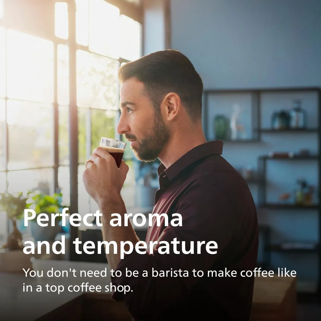 PHILIPS Series 3300 Fully Automatic Espresso Coffee Machine - 6 Hot & Iced Drinks, LatteGo Milk System, 40% Quieter SilentBrew, Ceramic Grinder, Aquaclean Filter, Glossy Black (EP3341/50)