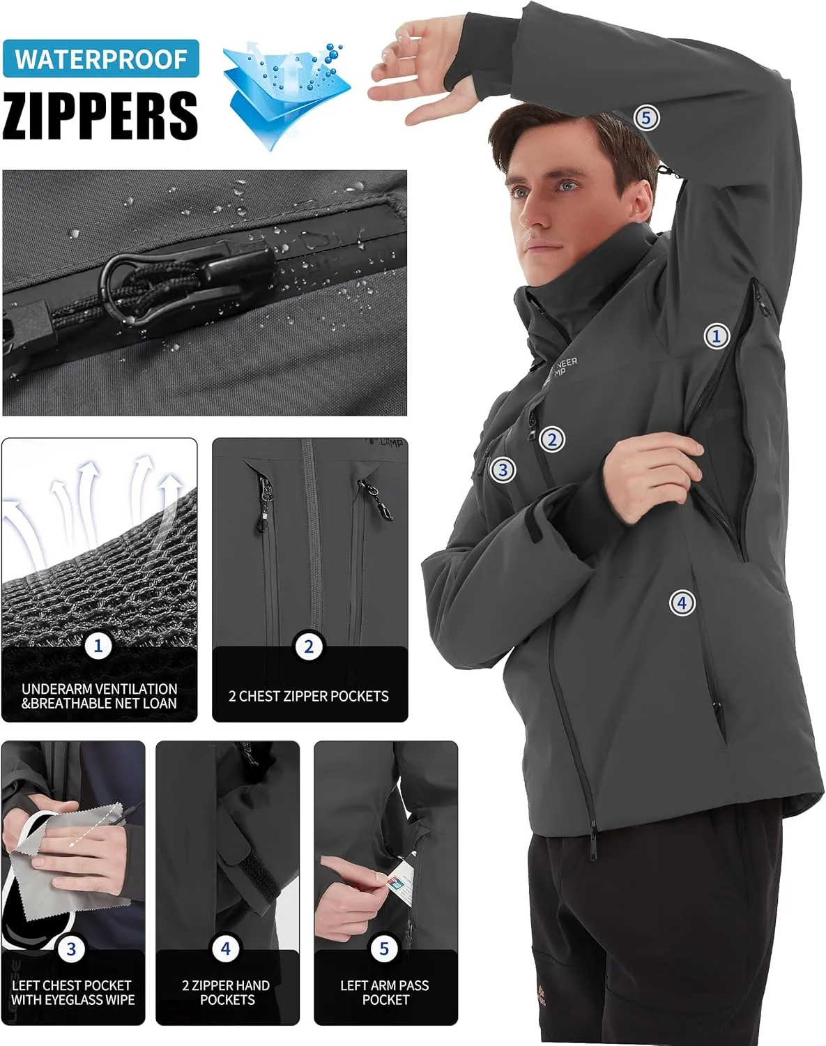 Pioneer Camp Men's Ski Jacket Waterproof Insulated Snowboard Gear Cold Weather Winter Warm Mountain Snow Coat