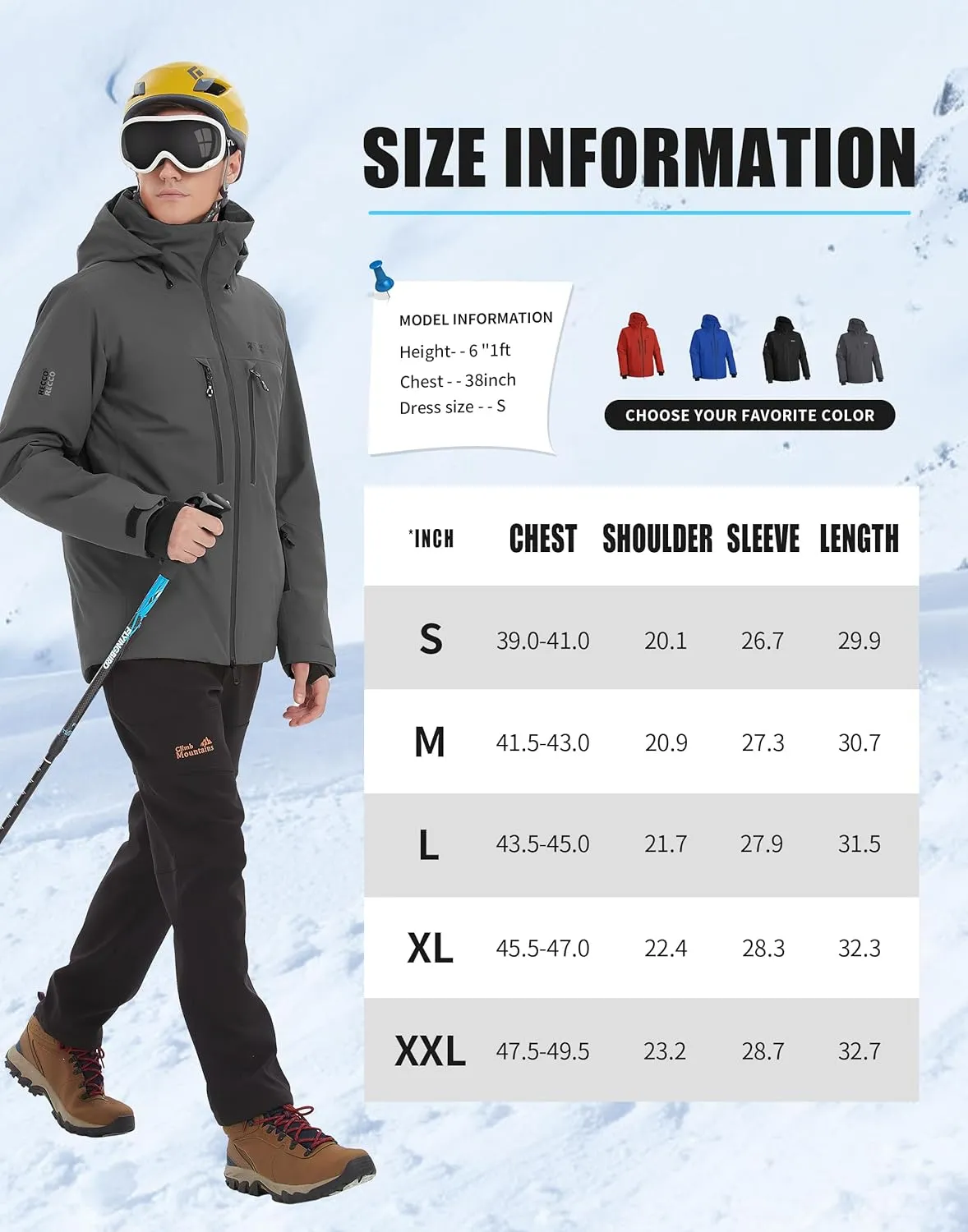 Pioneer Camp Men's Ski Jacket Waterproof Insulated Snowboard Gear Cold Weather Winter Warm Mountain Snow Coat