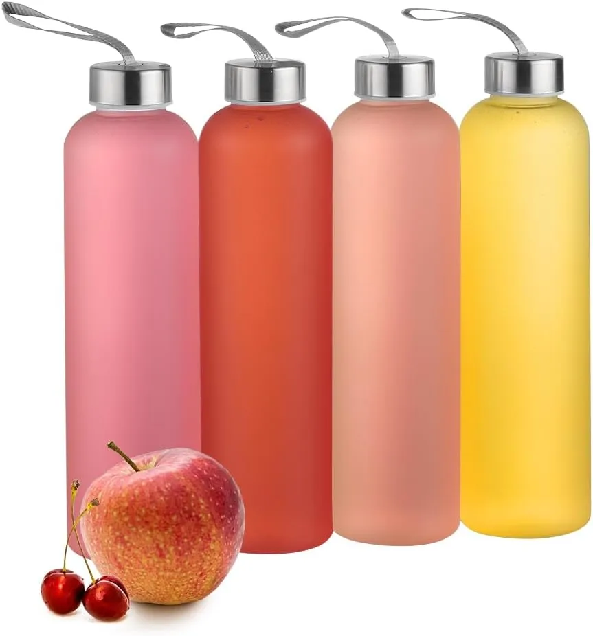 Plastic Frosted Water Bottle 27 Oz Reusable Bottles with Silver Stainless Steel Lids, Leak-Proof Clear Bottle with Cleaning Brush and Funnel for Sports and Travel (12)