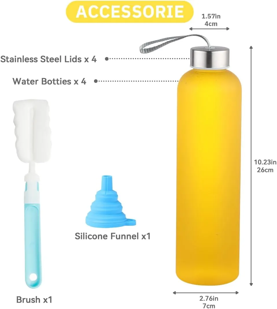 Plastic Frosted Water Bottle 27 Oz Reusable Bottles with Silver Stainless Steel Lids, Leak-Proof Clear Bottle with Cleaning Brush and Funnel for Sports and Travel (12)