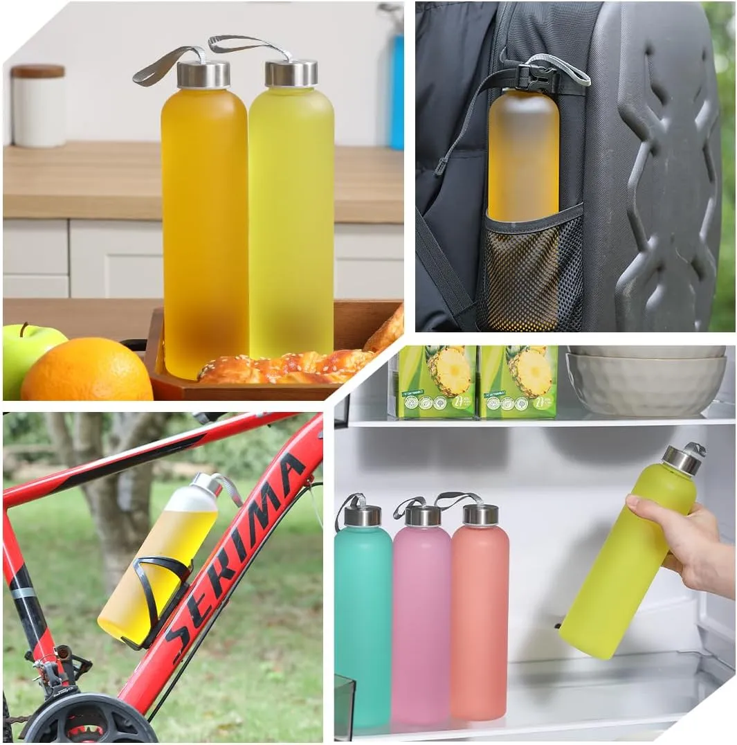 Plastic Frosted Water Bottle 27 Oz Reusable Bottles with Silver Stainless Steel Lids, Leak-Proof Clear Bottle with Cleaning Brush and Funnel for Sports and Travel (12)