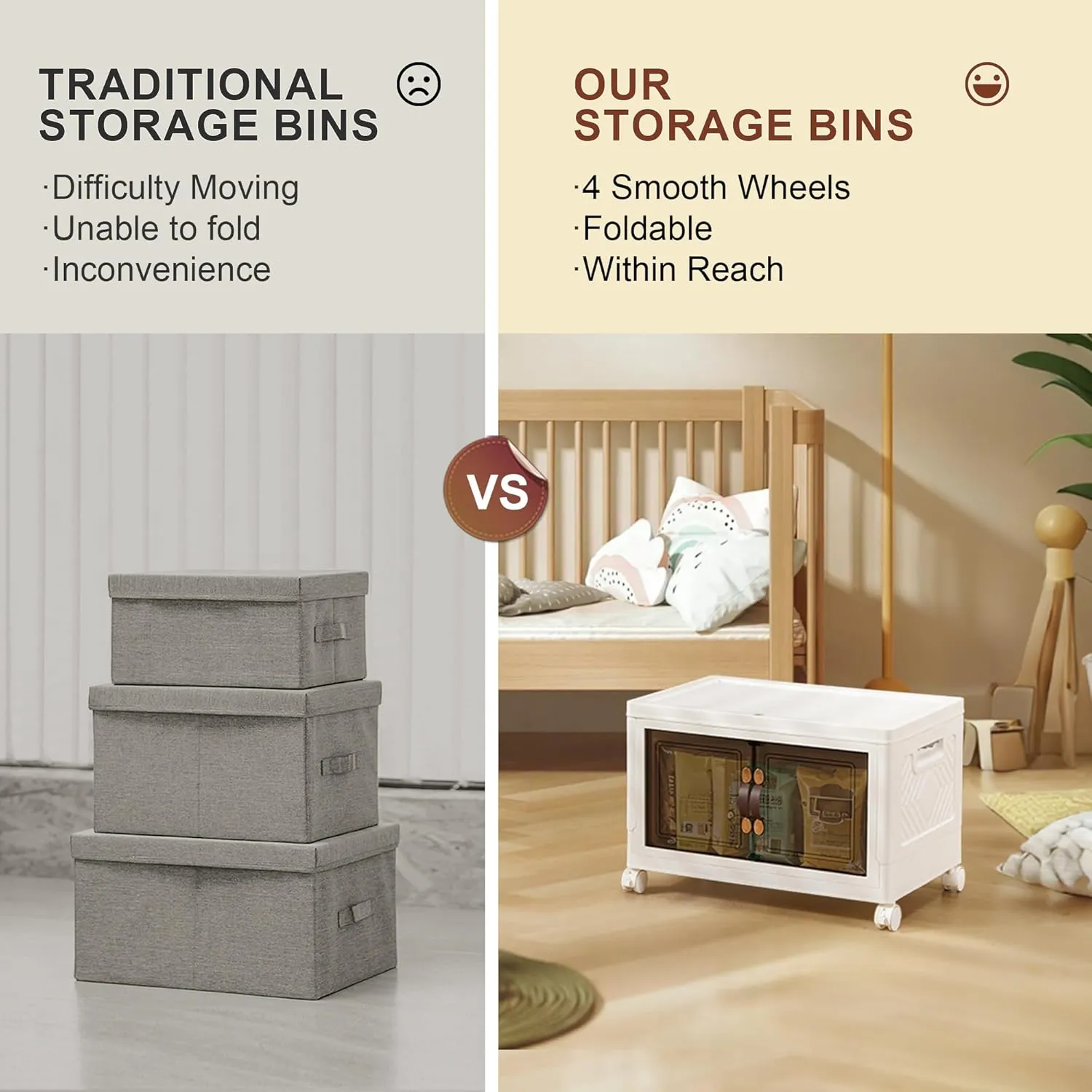 Plastic Stackable Storage Bins with Lids - 8.4Gal/1 Pack Collapsible Cabinet with Wheels, Storage Bin Closet Organizer for Clothes, Stackable Containers for Home