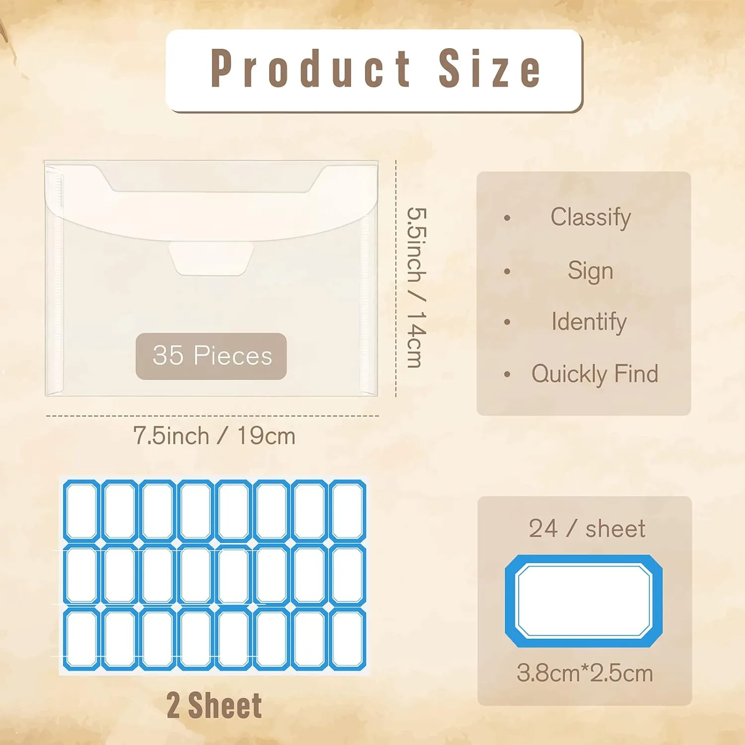Pllieay 35pc Clear Stamp and Die Envelopes, Scrapbooking Storage Die Cuts for Card Making, Stencil Storage (7.5 x 5.5 Inch)