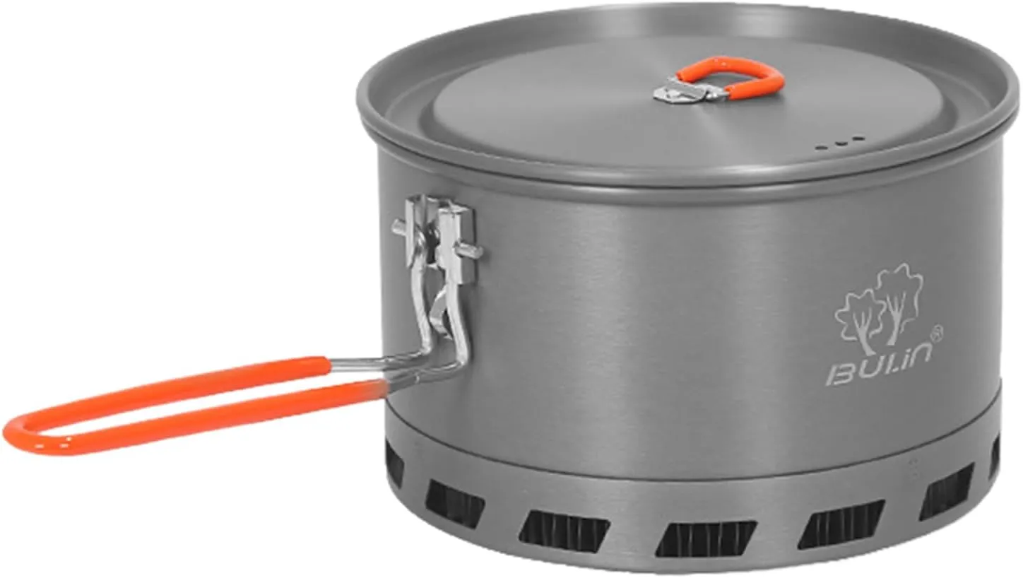 plplaaoo Camping Pot Outdoor 1.5L 2.1L Heat Collection Cooking Tableware Durable Lightweight Compact Foldable Heat Handle for Backpacking Hiking Camping Fishing Hard Anodized Aluminum