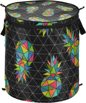 Poeticcity Seamless Colorful Geometric Pineapple on Dark Rhombus Lozenge Pop Up Laundry Hamper, Collapsible Dirty Clothes Basket with Zipper Lid, Storage Bag Washing Bin for Room College Dorm Travel