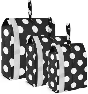 Polka Dot Black and White Travel Storage Bag with Lanyard - Portable Lightweight Classified Storage Bag with Zipper, Dust and Waterproof Travel Packing Cube for Suitcase,3 Pieces