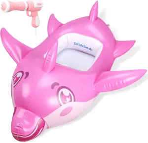 Pool Float Kids with Water Gun - Inflatable Shark Toddler Pool Floaties, Pool Toys for Kids Ages 3-10, Swimming Floats with Water Cannon for Lake Beach Pool Party (Pink Dolphin)