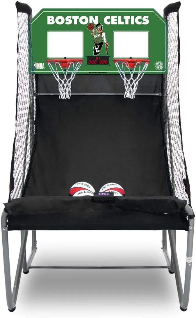Pop-A-Shot - Home Dual Shot with Boston Celtics NBA Graphics l Sensor Scoring l 16 Game Modes l 7 Balls l Foldable Storage l for All NBA Fans