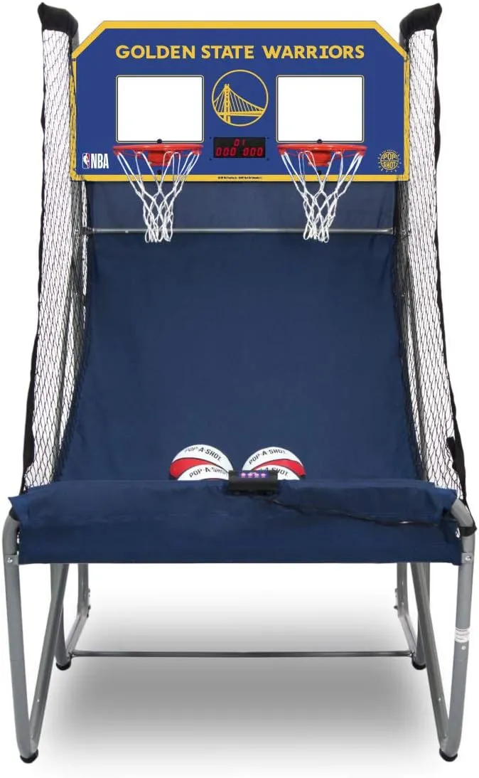 Pop-A-Shot - Home Dual Shot with Golden State Warriors NBA Graphics l Sensor Scoring l 16 Game Modes l 7 Balls l Foldable Storage l for All NBA Fans