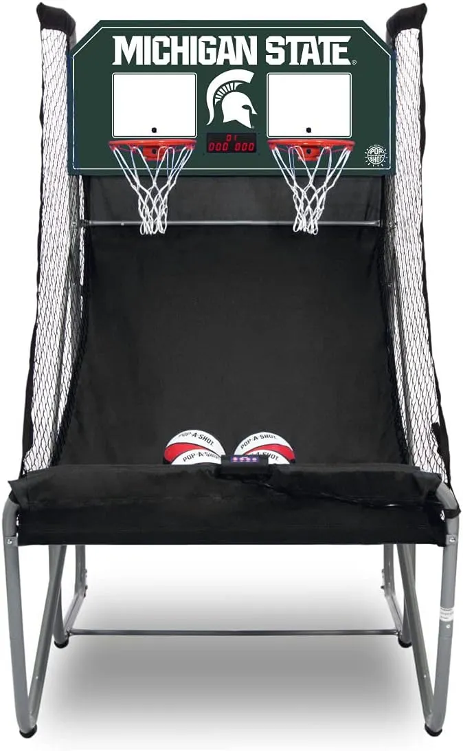 Pop-A-Shot - Home Dual Shot with Michigan State Spartans NCAA Graphics l Sensor Scoring l 16 Game Modes l 7 Balls l Foldable Storage l for All NCAA Fans