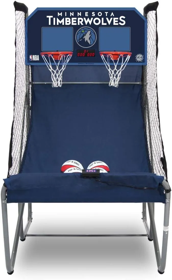Pop-A-Shot - Home Dual Shot with Minnesota Timberwolves NBA Graphics l Sensor Scoring l 16 Game Modes l 7 Balls l Foldable Storage l for All NBA Fans