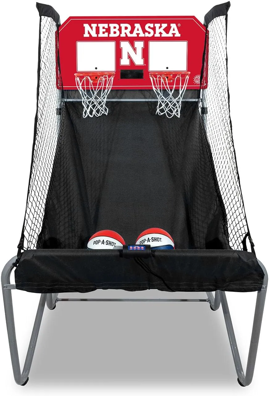 Pop-A-Shot - Home Dual Shot with Nebraska Cornhuskers NCAA Graphics l Sensor Scoring l 16 Game Modes l 7 Balls l Foldable Storage l for All NCAA Fans