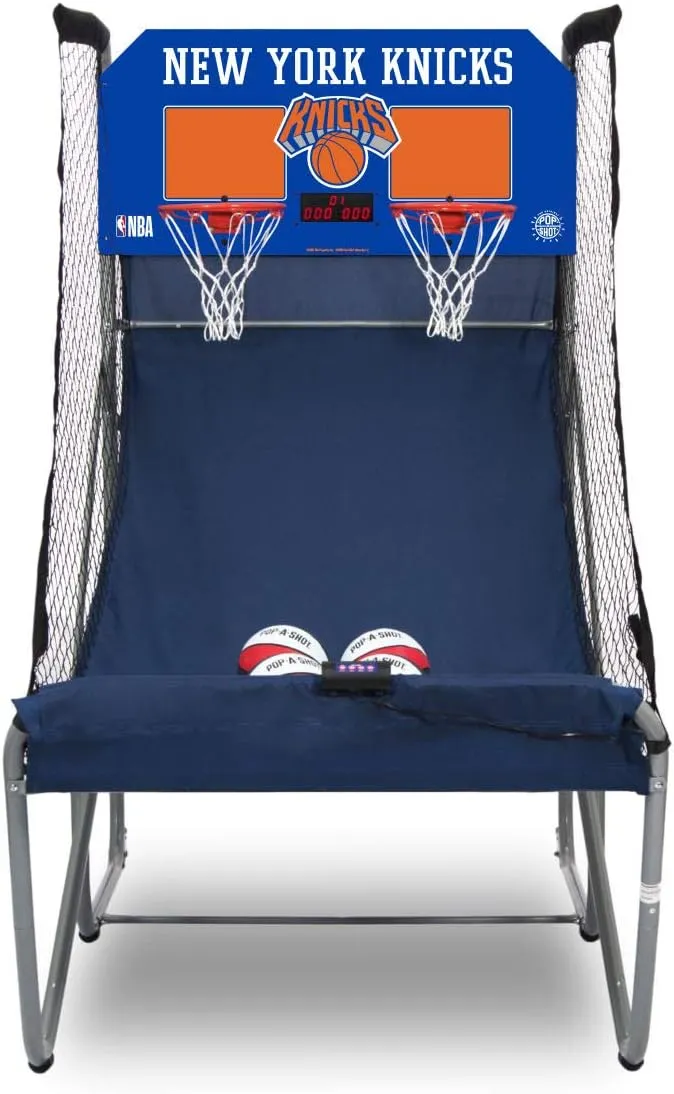 Pop-A-Shot - Home Dual Shot with New York Knicks NBA Graphics l Sensor Scoring l 16 Game Modes l 7 Balls l Foldable Storage l for All NBA Fans
