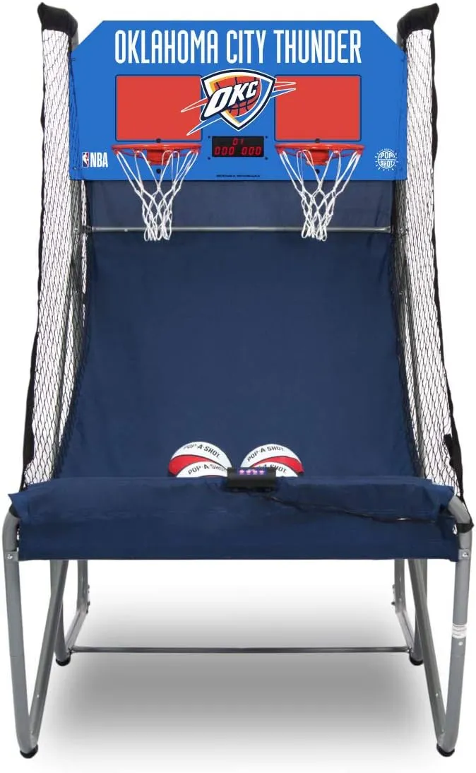 Pop-A-Shot - Home Dual Shot with Oklahoma City Thunder NBA Graphics l Sensor Scoring l 16 Game Modes l 7 Balls l Foldable Storage l for All NBA Fans