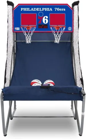 Pop-A-Shot - Home Dual Shot with Philadelphia 76ers NBA Graphics l Sensor Scoring l 16 Game Modes l 7 Balls l Foldable Storage l for All NBA Fans