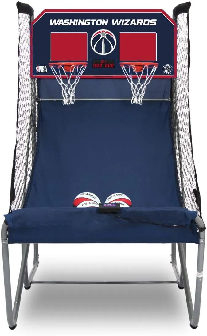 Pop-A-Shot - Home Dual Shot with Washington Wizards NBA Graphics l Sensor Scoring l 16 Game Modes l 7 Balls l Foldable Storage l for All NBA Fans