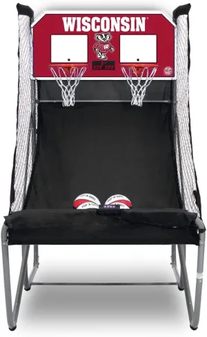 Pop-A-Shot - Home Dual Shot with Wisconsin Badgers NCAA Graphics l Sensor Scoring l 16 Game Modes l 7 Balls l Foldable Storage l for All NCAA Fans
