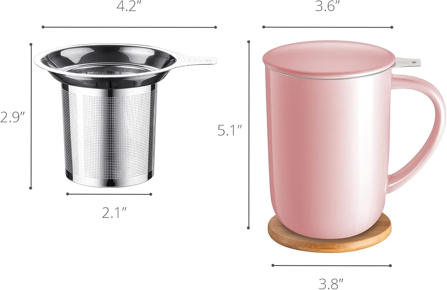 Porcelain Tea Mug with Infuser and Lid, Teaware with Filter and Coaster, Loose Leaf Tea Cup Steeper Maker, 16 OZ for Tea/Coffee/Milk/Women/Office/Home/Gift (Pink)