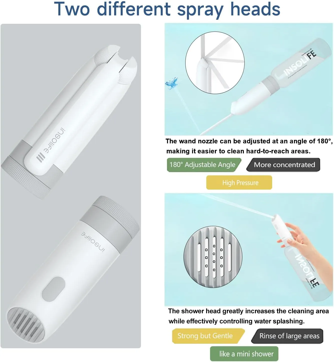 Portable Bidet | High Pressure | Travel Bidets with 2 Different Nozzle | Rechargeable Electric Portable Bidet for Men & Women | Portable Bidets for Travel