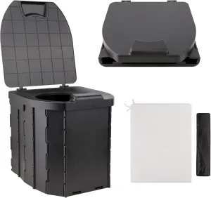 Portable Camping Toilet for Adults, Foldable Toilet with Lid, Travel Toilet for Cars, with Trash Bags and Storage Bag (Black)