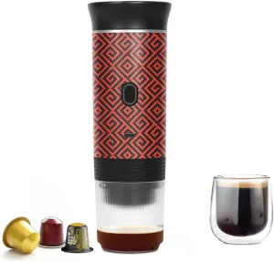 Portable Coffee Maker for Travel, Battery Powered Portable Electric Espresso Machine for Camping, Rechargeable Coffee Maker Self Heating with Ground Coffee & Capsule for RV, Hiking (Red mix Black)