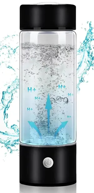Portable Hydrogen Water Bottle, 420ml Hydrogen Water Ionizer Machine Generator, Hydrogen Rich Water Glass Health Cup, USB Chargeable Hydrogen Water Generator, for Travel Office Home(Black)