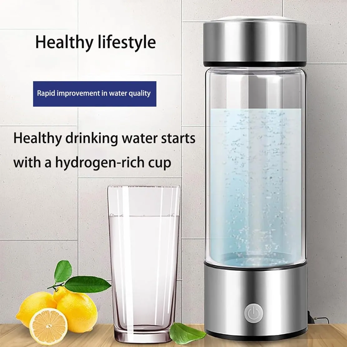 Portable Hydrogen Water Bottle, 420ml Hydrogen Water Ionizer Machine Generator, Hydrogen Rich Water Glass Health Cup, USB Chargeable Hydrogen Water Generator, for Travel Office Home(Black)