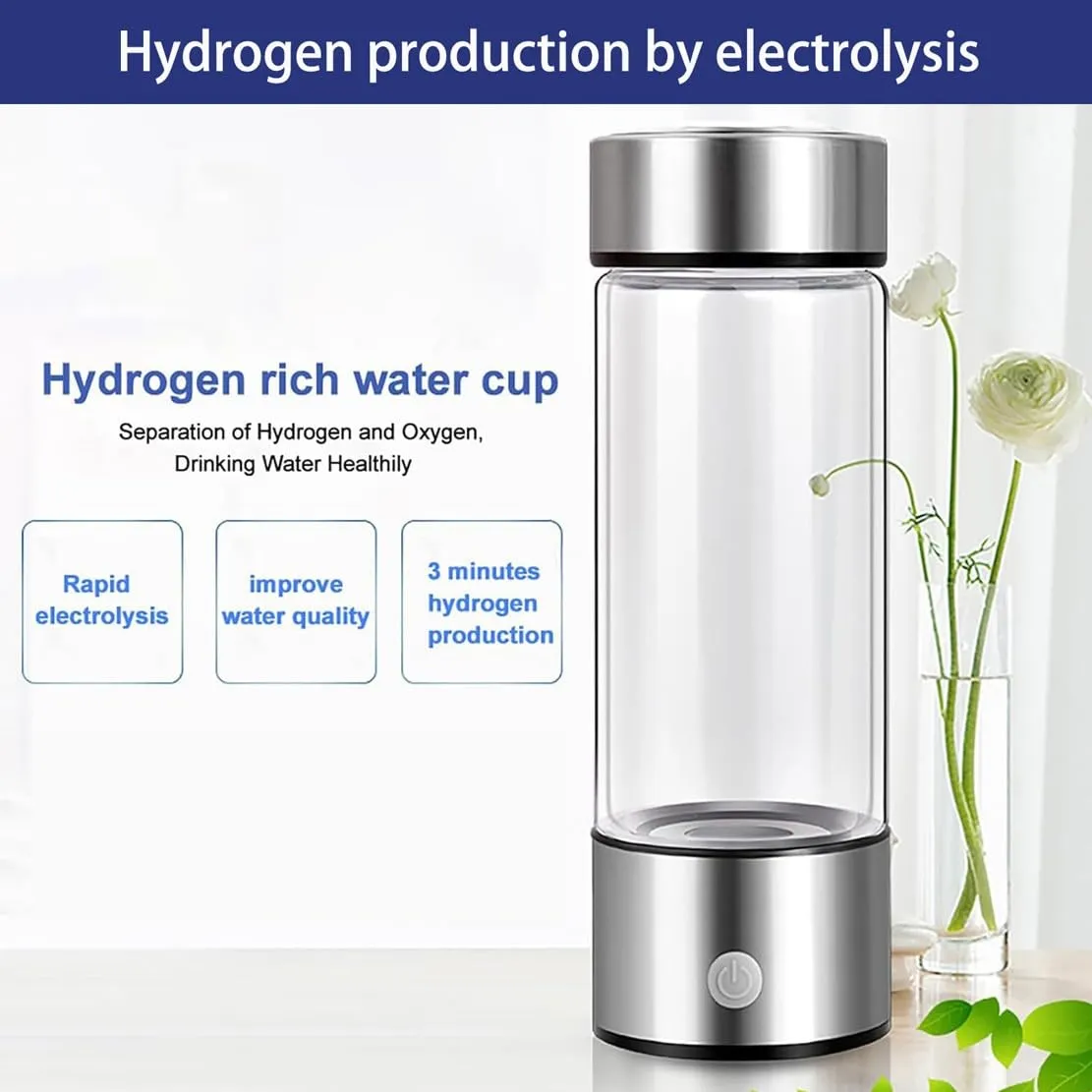 Portable Hydrogen Water Bottle, 420ml Hydrogen Water Ionizer Machine Generator, Hydrogen Rich Water Glass Health Cup, USB Chargeable Hydrogen Water Generator, for Travel Office Home(Black)