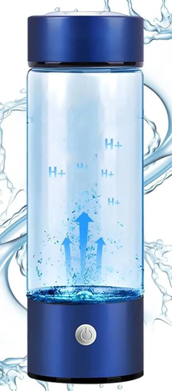 Portable Hydrogen Water Bottle, Rechargeable Hydrogen Water Machine Generator Hydrogenated Water Bottle 420ml for Home Office Travel(Blue)