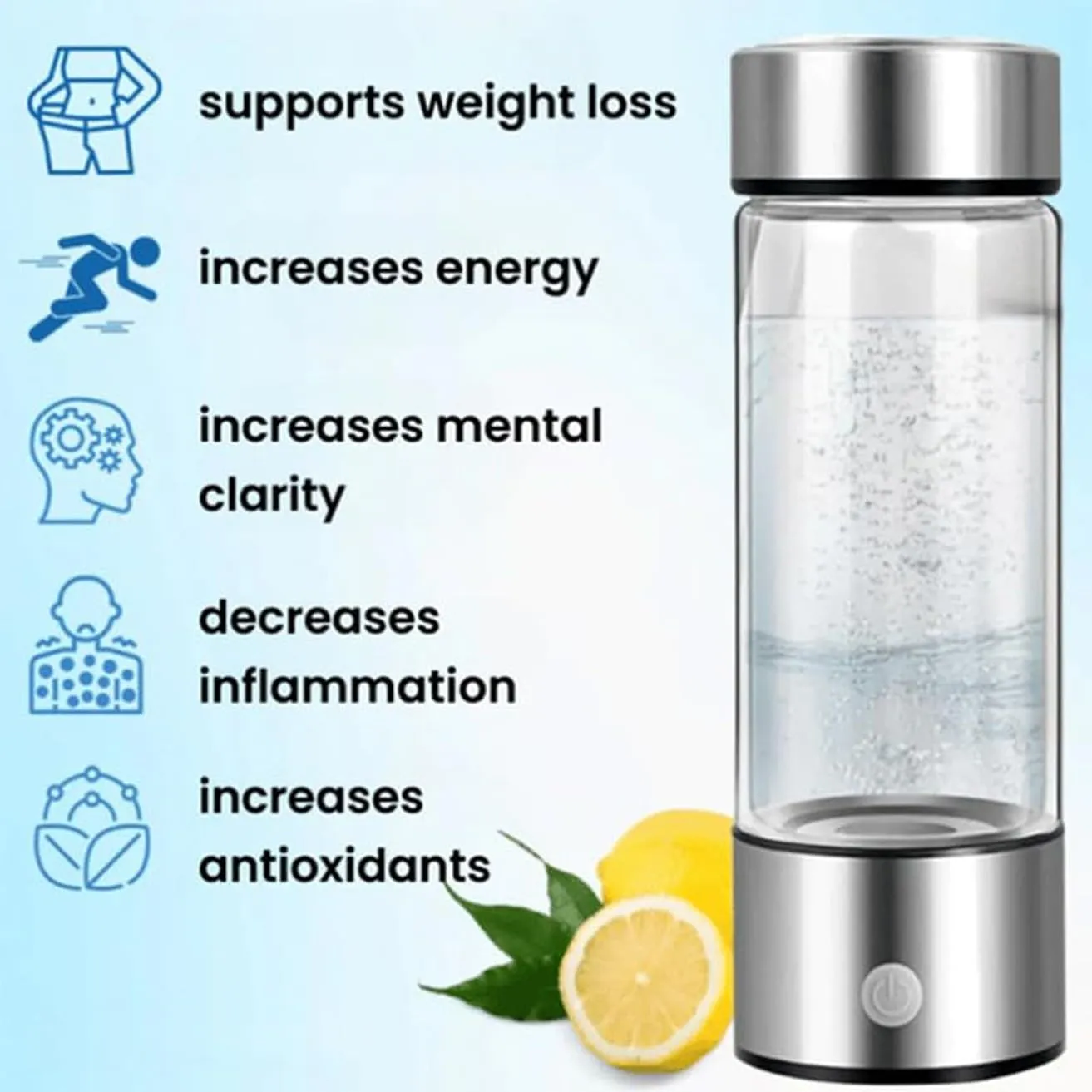 Portable Hydrogen Water Bottle, Rechargeable Hydrogen Water Machine Generator Hydrogenated Water Bottle 420ml for Home Office Travel(Blue)