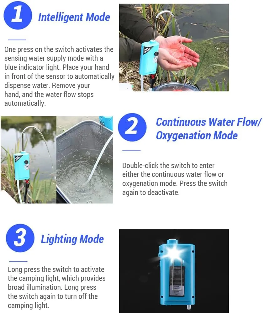 Portable Intelligent Fishing Oxygen Pump Induction LED Water Absorber