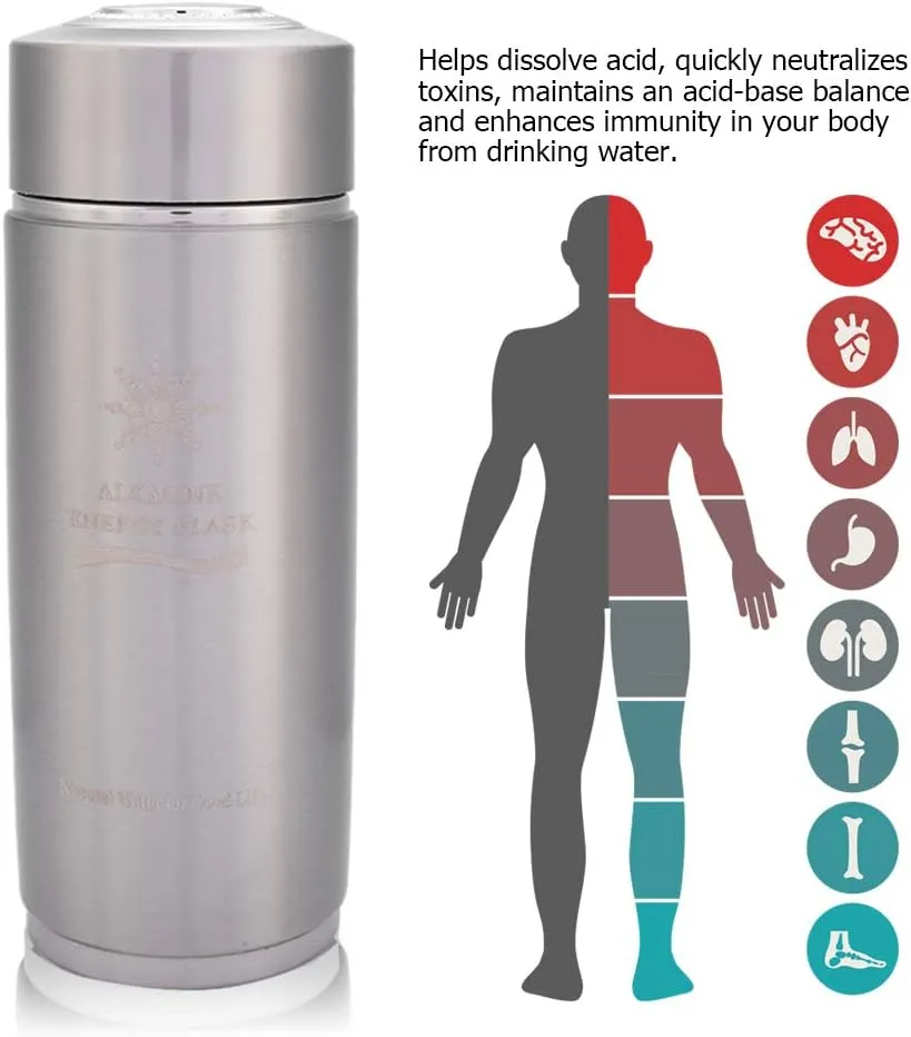 Portable Nano Balance Bio Energy Water Bottle, Stainless Steel Flask with Low Negative ORP for Better Sleep, Sweet Taste and Nutrient Absorption (Silver)