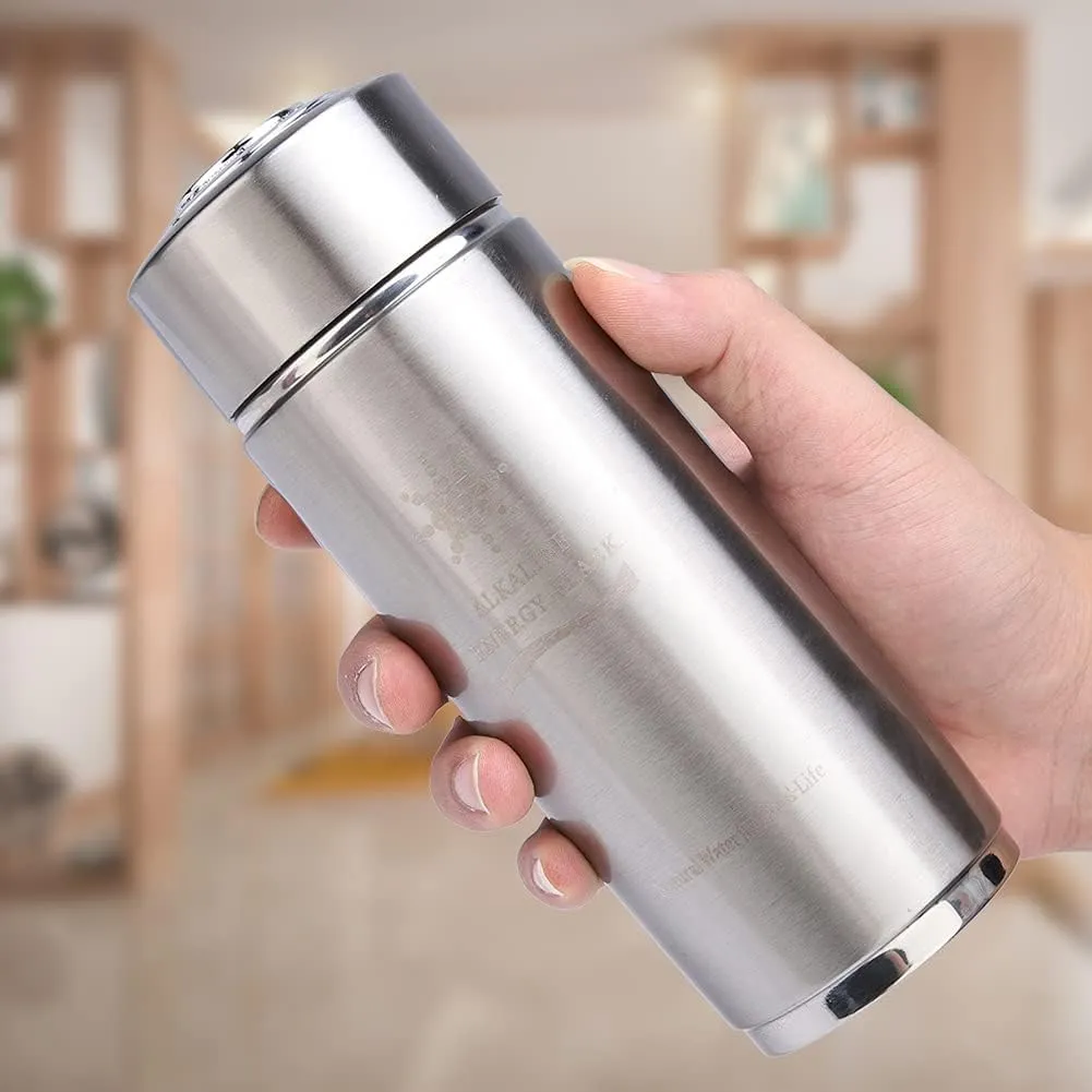Portable Nano Balance Bio Energy Water Bottle, Stainless Steel Flask with Low Negative ORP for Better Sleep, Sweet Taste and Nutrient Absorption (Silver)