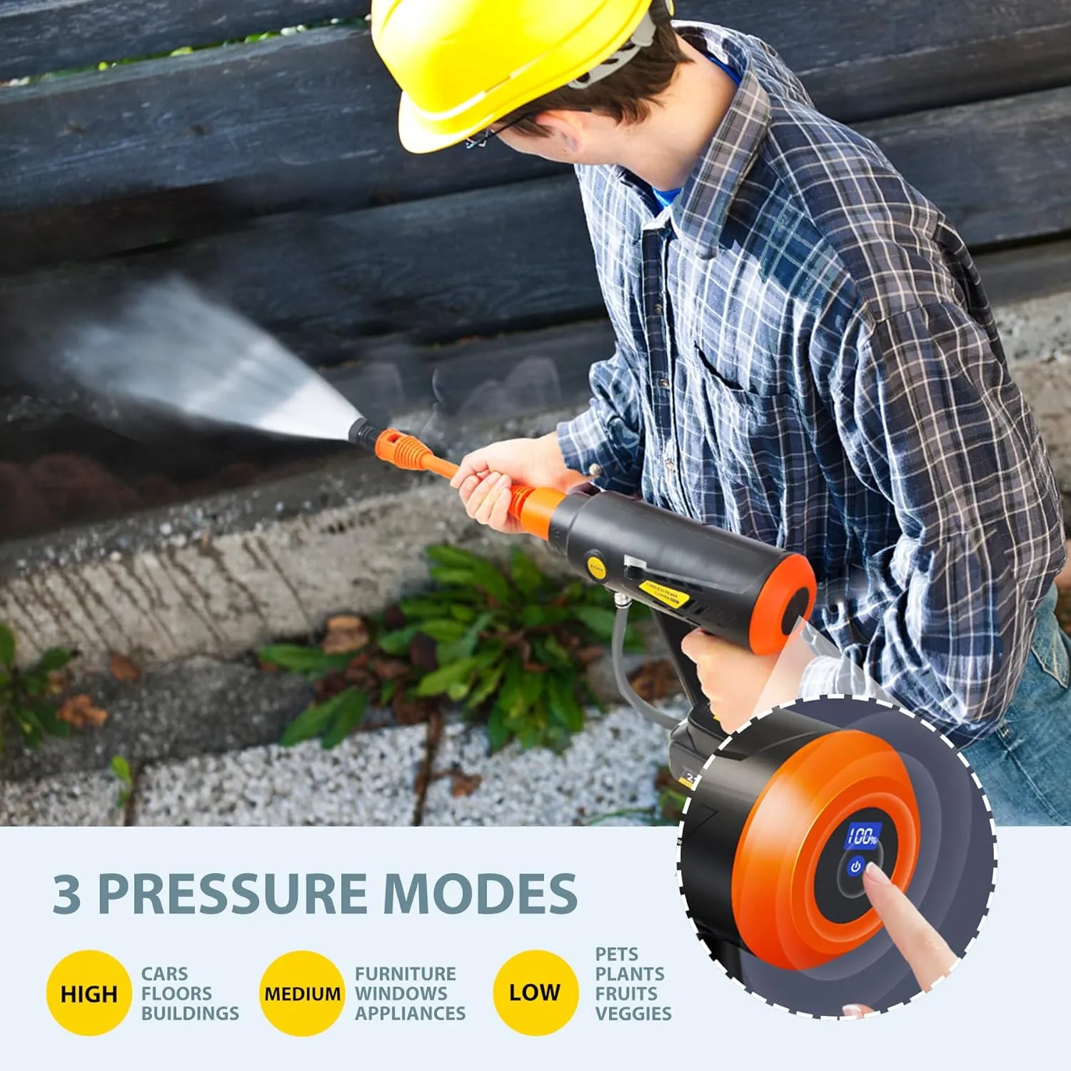 Portable Power Cleaner, T TOVIA 870 PSI Electric Pressure Washer with 3 Pressure Modes, 180° Rotating Nozzle for Fence Car Floor Wall Cleaning (Battery/Charger Not Included)