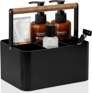 Portable Shower Caddy Dorm: Bathroom Caddy Organizer with Handle and Adjustable Dividers,Plastic Shower Basket for Toiletry,Makeup,Vanity,Shower Storage Tote for College, Cleaning Caddy, Black