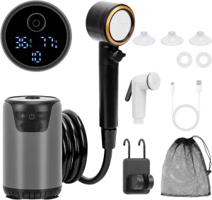 Portable Shower for Camping, 8000mAh Rechargeable Camping Shower Pump with LED Display & IPX8 Waterproof - High Pressure Electric Outdoor Shower for Hiking, Car Wash, Pet Bath, RV, Boat