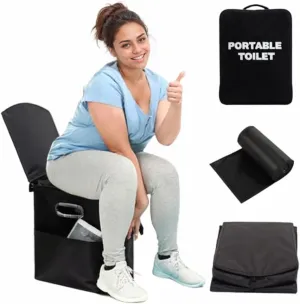 Portable Toilet for Adults,XL Extra Large Folding 16.5'' Camping Toilet with Lid, Perfect for Adults and Kids. Compact and Portable Potty for Car, Hiking, Beach, and Camping Adventures