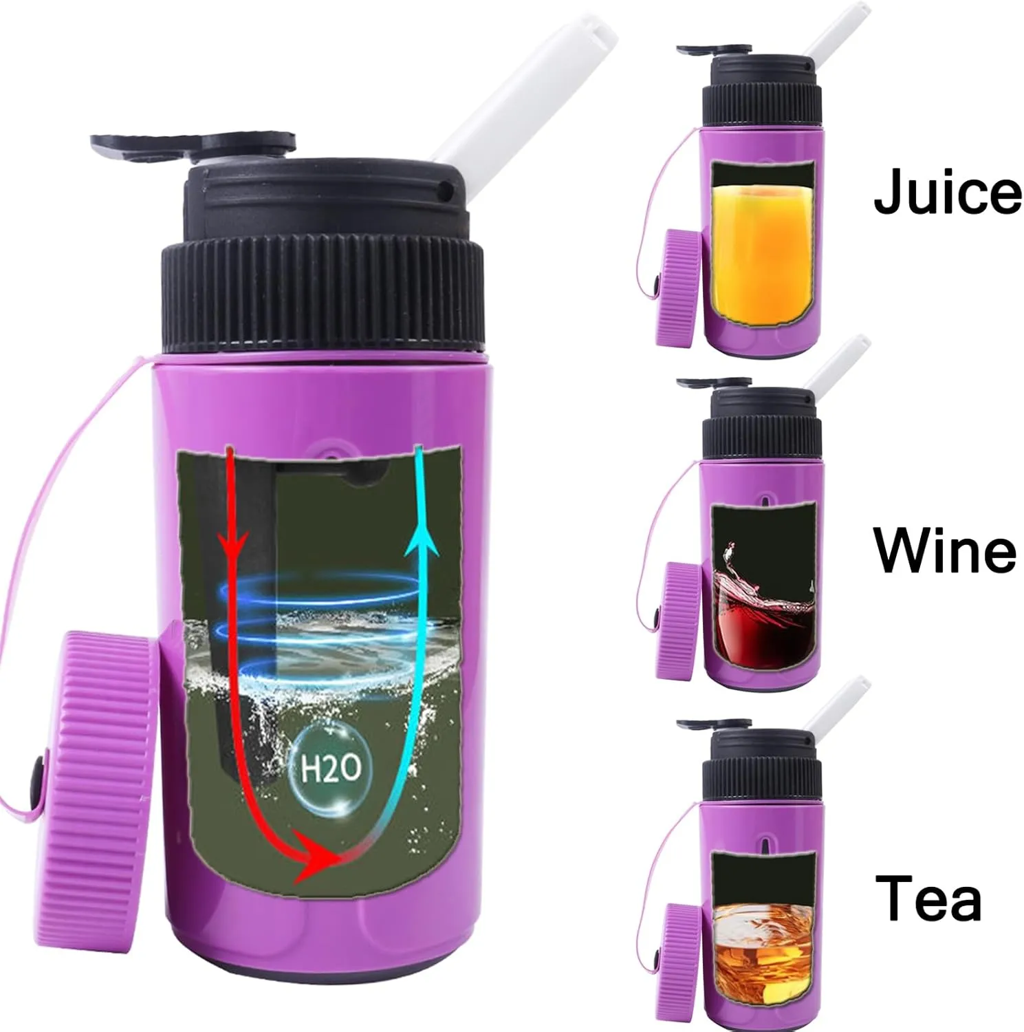Portable Water Bottle with Ceramic Bowl and High-Temperature Resistance, Innovative Filter Design, Hidden Party Travel (Purple)