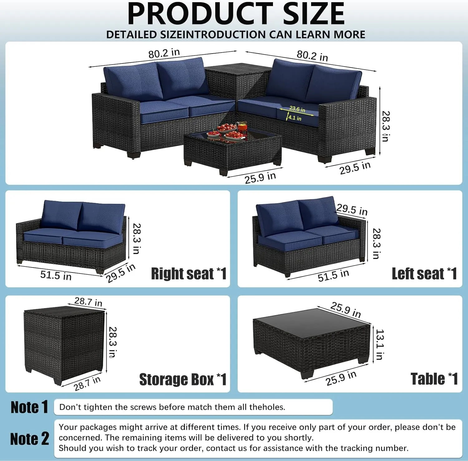 Premium Outdoor Patio Furniture Set with Storage & Glass Table, Patio Conversation Sets with Thick Cushions, 4 Piece Rattan Couch for Garden, Deck, or Balcony