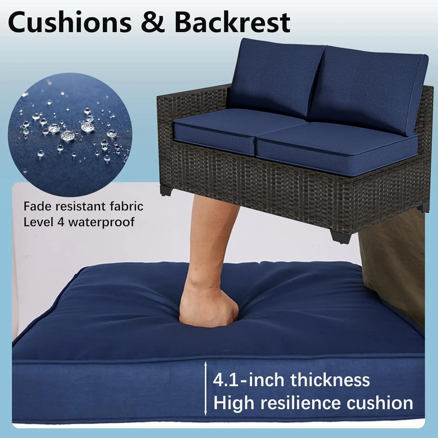 Premium Outdoor Patio Furniture Set with Storage & Glass Table, Patio Conversation Sets with Thick Cushions, 4 Piece Rattan Couch for Garden, Deck, or Balcony