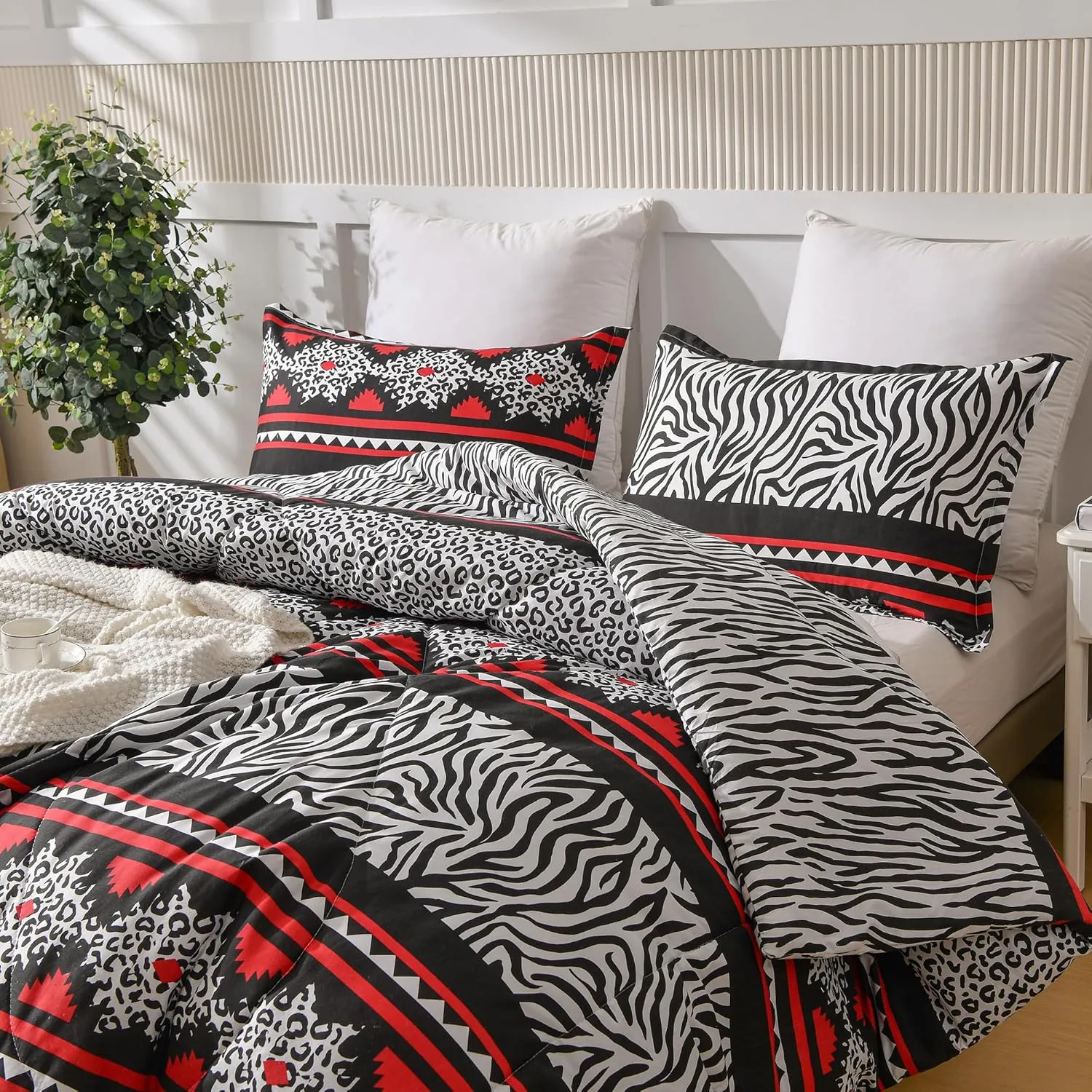 Pro Space King Comforter Sets 3Pcs, Bohemian Style Bedding Sets for All Season, 1 Soft Comforter with 2 Pillow Shams