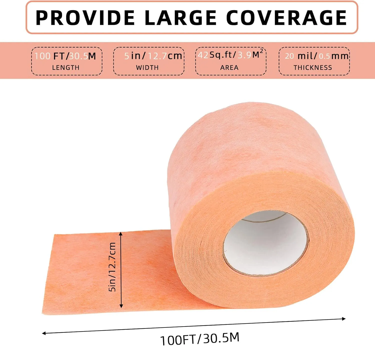 Professional Waterproof Membrane for Shower,5In x 100Ft(42 Sq Ft), Superior Waterproofing Solution for Bathroom, Kitchen,Saunas and Wet Areas