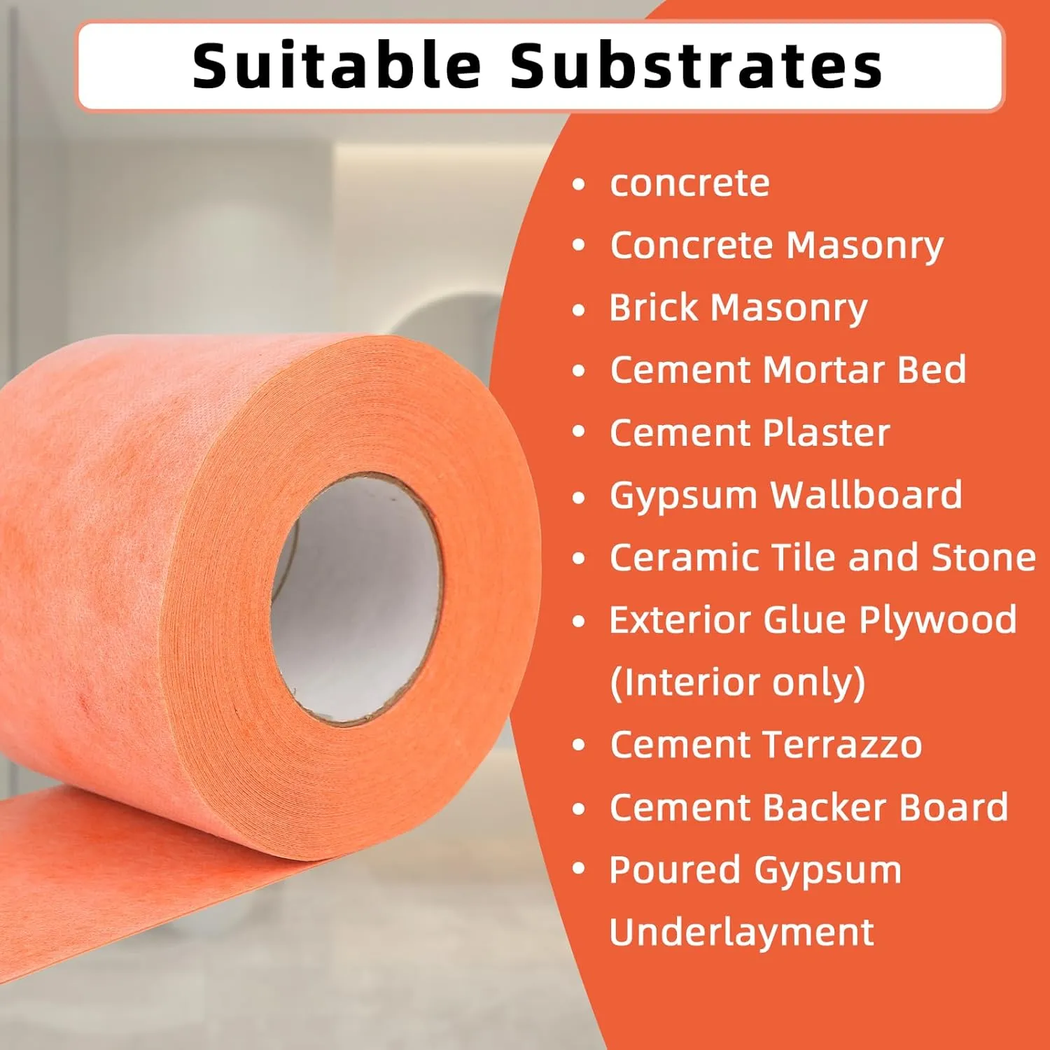 Professional Waterproof Membrane for Shower,5In x 100Ft(42 Sq Ft), Superior Waterproofing Solution for Bathroom, Kitchen,Saunas and Wet Areas