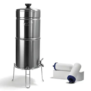 ProOne Big  Gravity Water Filter System - High Capacity 3-Gallon Polished Stainless Steel NSF Certified Water Filter Dispenser & 2 Filters