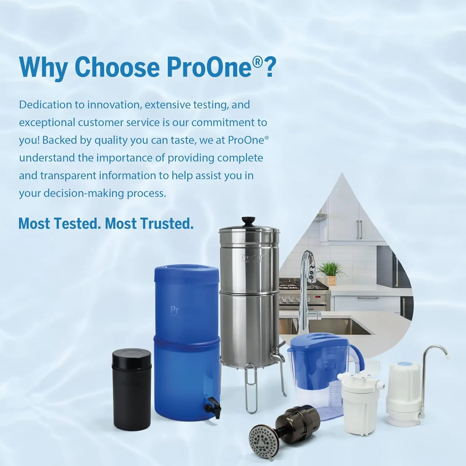 ProOne Big  Gravity Water Filter System - High Capacity 3-Gallon Polished Stainless Steel NSF Certified Water Filter Dispenser & 2 Filters