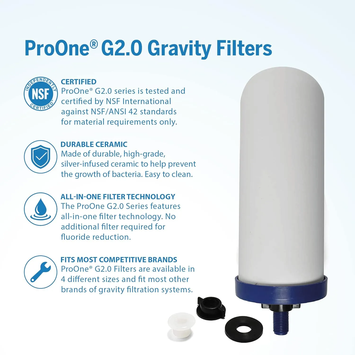 ProOne Big  Gravity Water Filter System - High Capacity 3-Gallon Polished Stainless Steel NSF Certified Water Filter Dispenser & 2 Filters