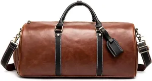 PU Leather Gym Bag Men Brown Fitness Handbag for Women Shoes Storage Shoulder Sports Outdoor (Color : Brown, Size : 47x23x32cm)